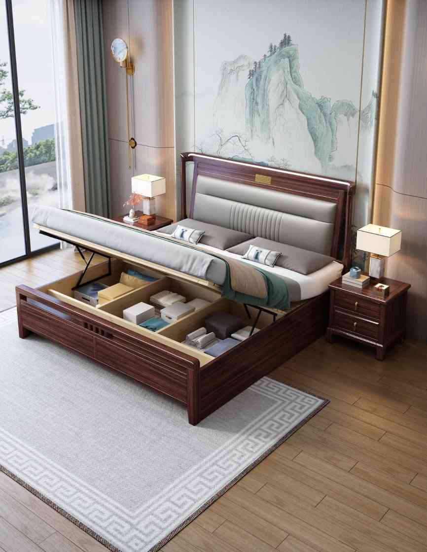 乌金软靠床1.5米/1.8米，75月牙床边/可配静音床边/可配高箱 标配3*20床边 7托3*6床子(图3)