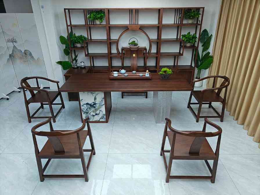 锦绣山河大板茶台 【尺寸】200/220/240*88*75cm 【材质】非洲檀木（乌金木工艺） 【颜色】黑胡桃(图1)