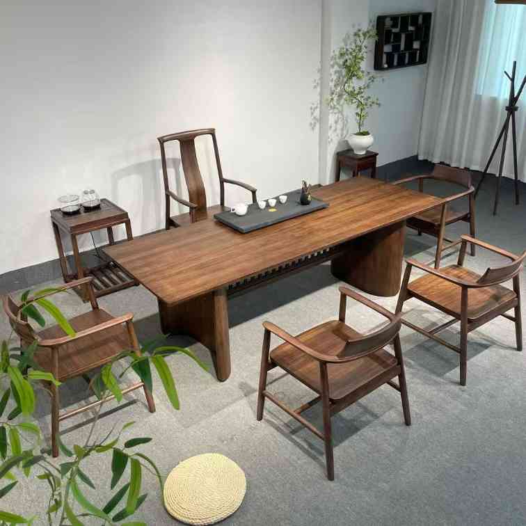 上新爆款【宋式美学桌】 格栅大板茶台， 配置：禅心副椅 尺寸：1.8米~2.8米(图2)