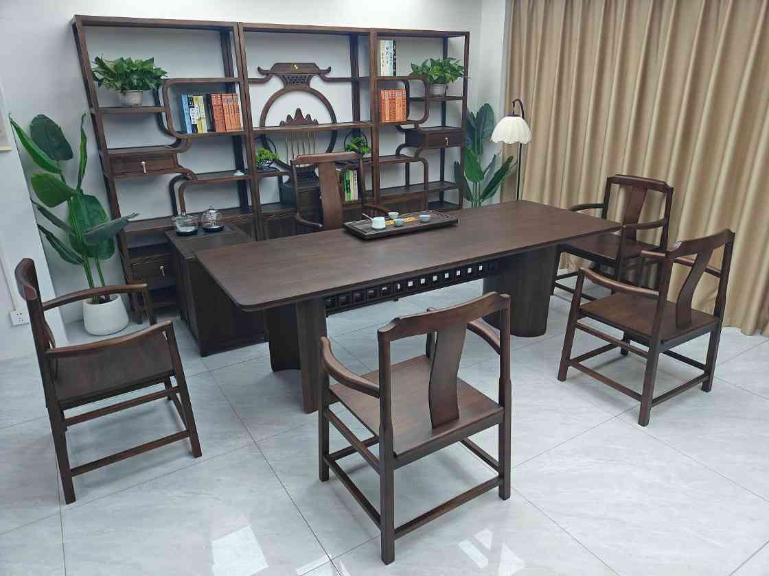 鹏程万里大板茶台（新款） 【规格】200/220/240*90*74CM长宽高 【材质】非洲檀木 【颜色】北美黑胡桃 全实木大板，宋氏美学风， 甄选品质，质量过硬，总裁首选(图2)