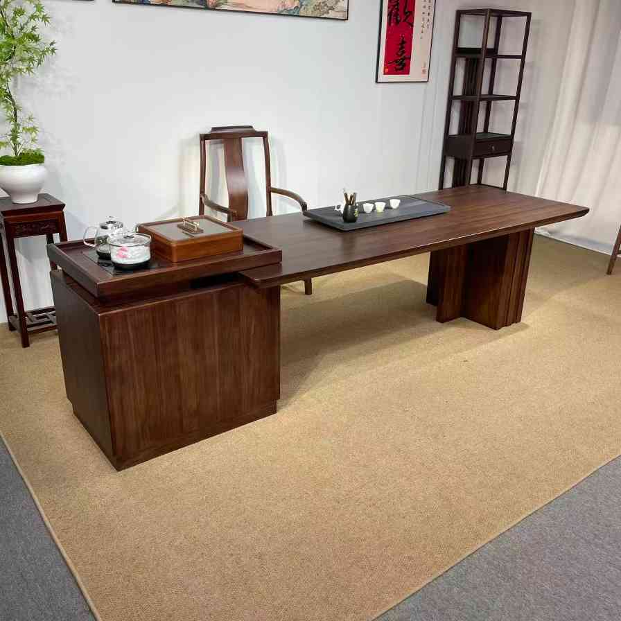 宋式美学桌【盛世岛台干泡桌】 尺寸：2.2米 2.4米 2.6米 2.8米 岛台柜体长80cm 宽60cm 高82cm 台面高76cm 宽90cm 厚4.2cm【可拉长30cm】(图1)