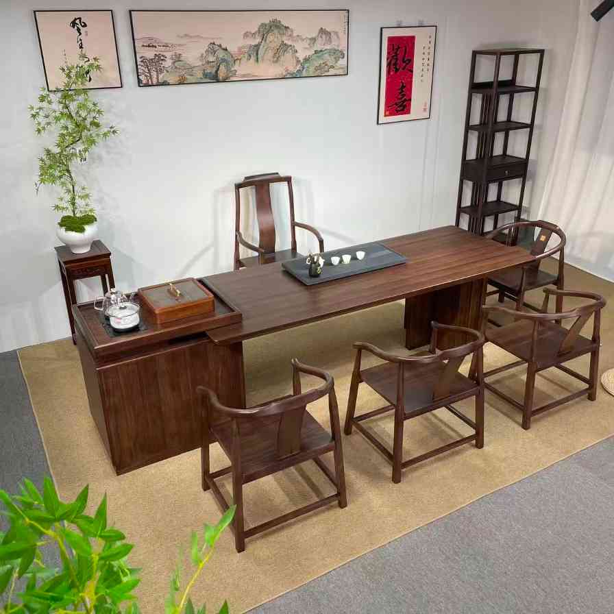 宋式美学桌【盛世岛台干泡桌】 尺寸：2.2米 2.4米 2.6米 2.8米 岛台柜体长80cm 宽60cm 高82cm 台面高76cm 宽90cm 厚4.2cm【可拉长30cm】(图2)